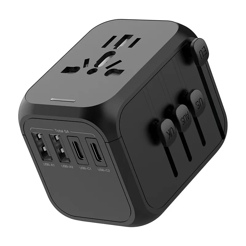International Travel Adapter with 2 USB and 2 Type-C Interface Power Adapters for Fast Charging EU/UK/US/Australia Travel Plugs