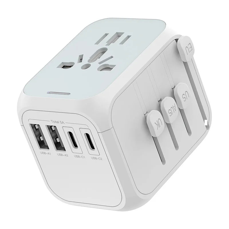International Travel Adapter with 2 USB and 2 Type-C Interface Power Adapters for Fast Charging EU/UK/US/Australia Travel Plugs