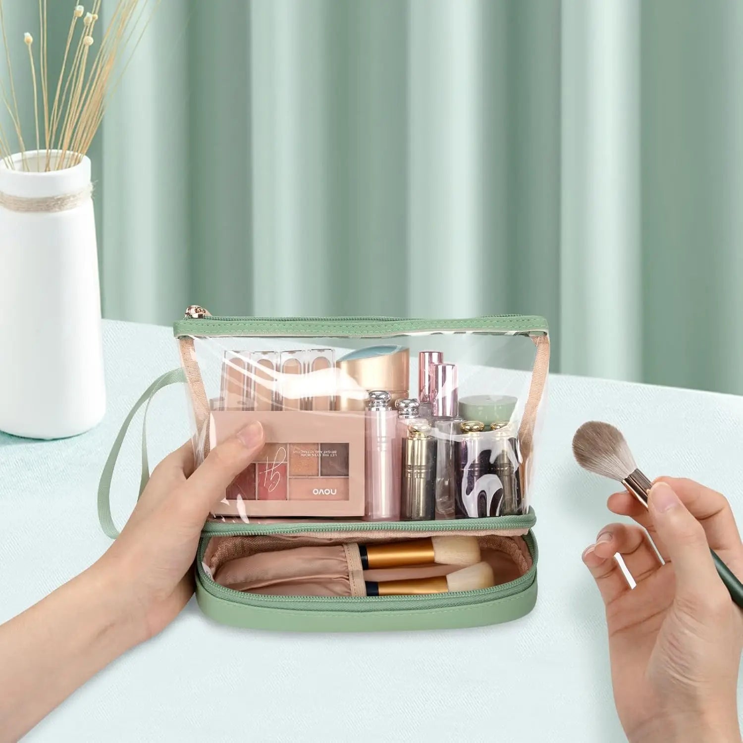 Travel Makeup Bag, Clear Cosmetic Bag Make Up Toiletry Bag, Pouch for Women Purse for Toiletries Accessories Brushes