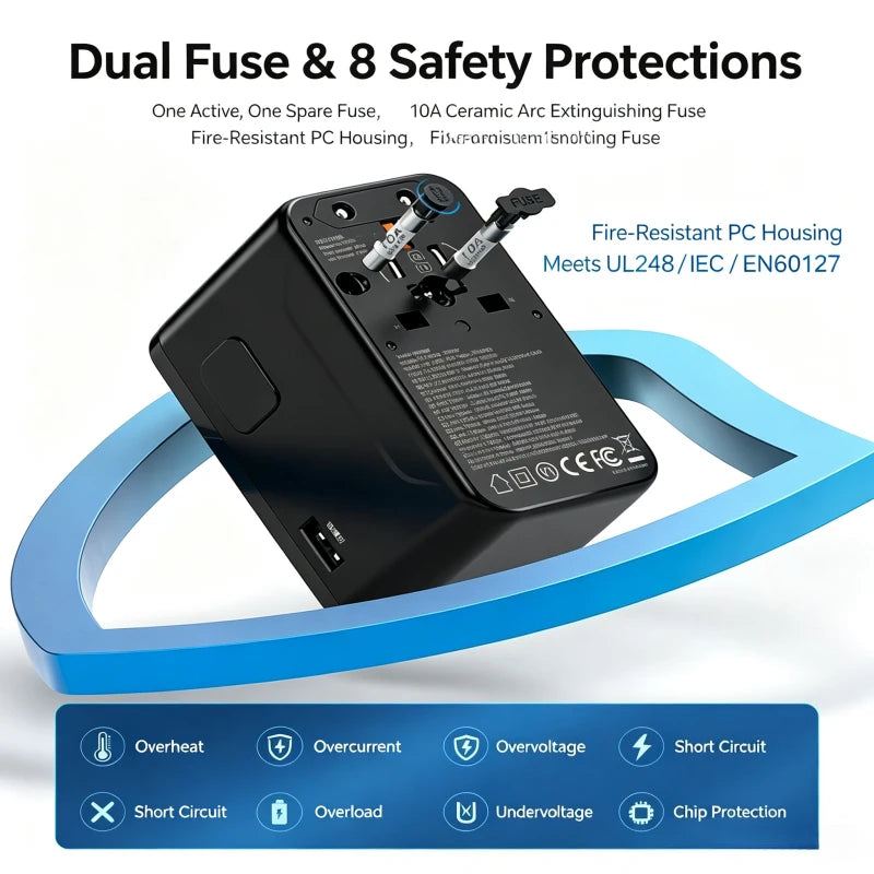 Travel Adapter 200W Digital Display Animation Fast Charging Conversion Socket Universal Plug For Global Travel Trip Use