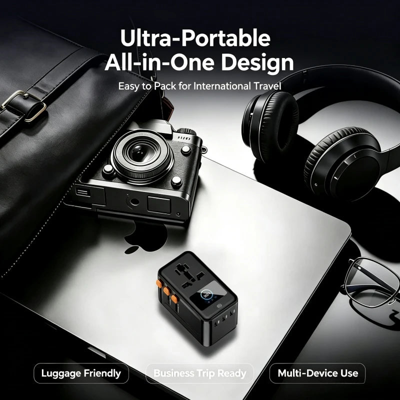 Travel Adapter 200W Digital Display Animation Fast Charging Conversion Socket Universal Plug For Global Travel Trip Use