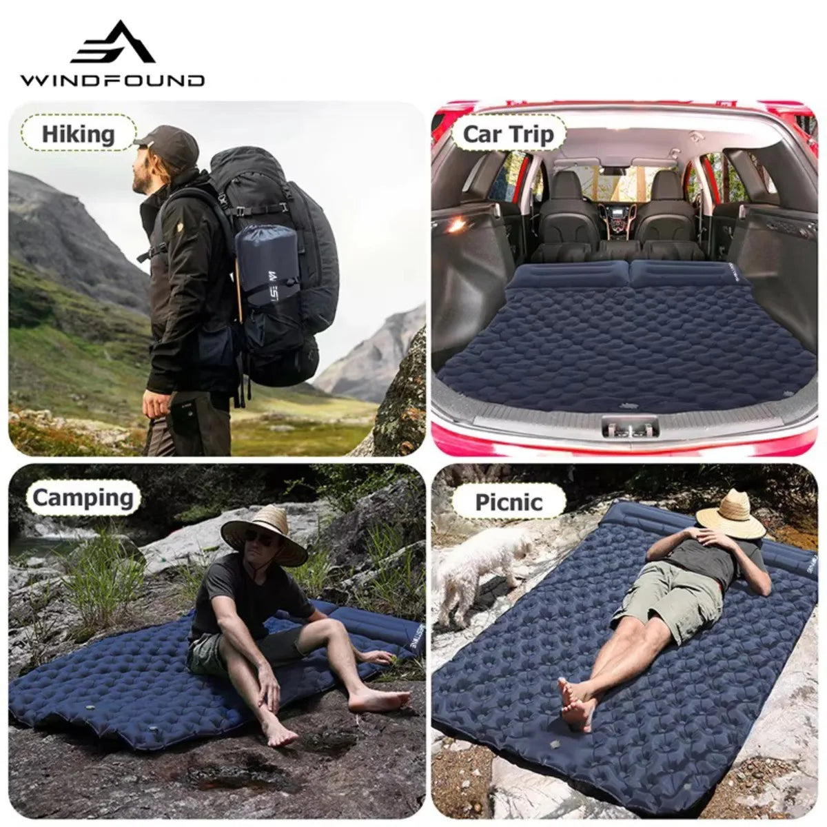 Outdoor Camping Double Inflatable Mattress Built-in Pump Moisture Resistant Comfortable Portable Foldable Travel Air Mattress