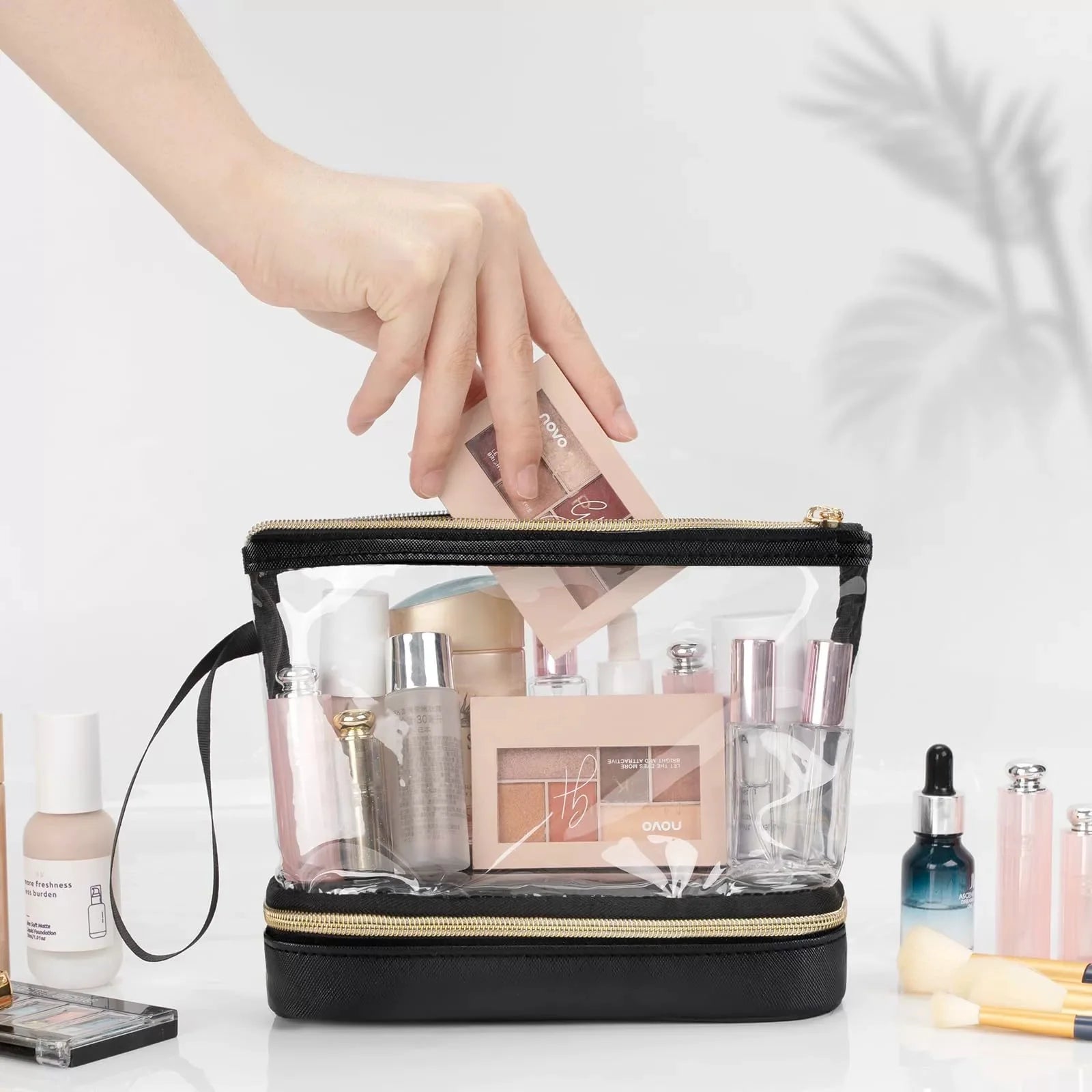 Travel Makeup Bag, Clear Cosmetic Bag Make Up Toiletry Bag, Pouch for Women Purse for Toiletries Accessories Brushes