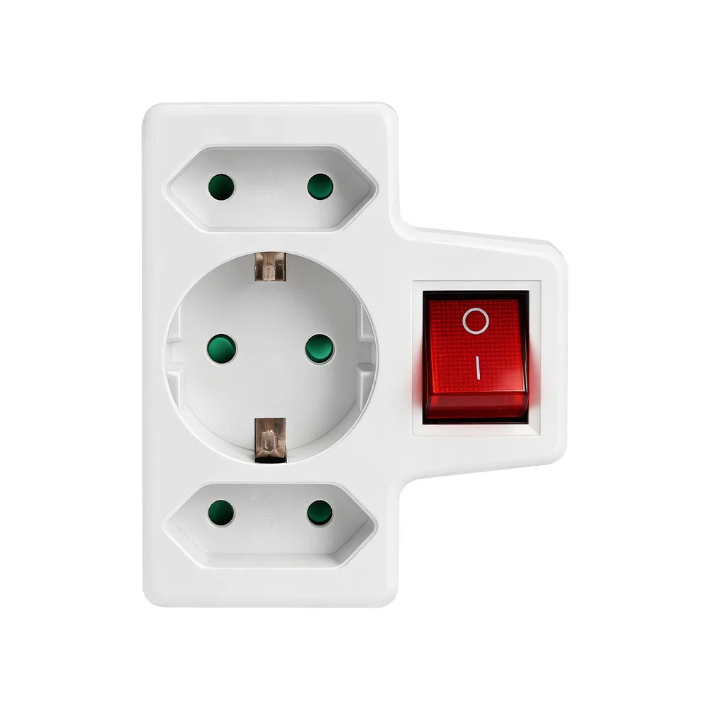 Travel Charging Adapter: 1 to 2/3 Outlet EU Power Converter with Switch, Type C to Schuko Socket, 16A 250V for Home & Travel Use