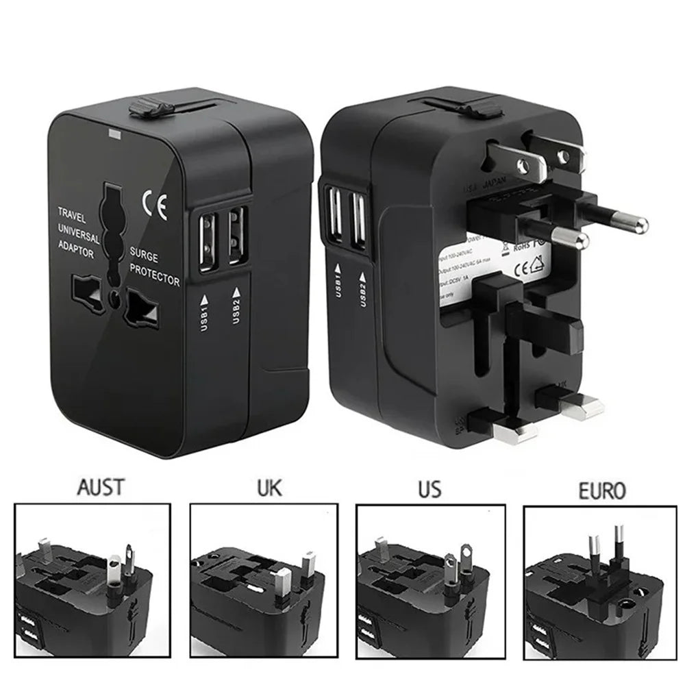 Travel Adapter with Dual USB Port UK to EU Plug Adapter Universal Wall Charger AC Power Converter World for USA EU UK AUS