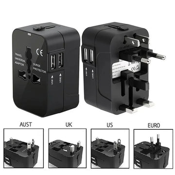 Travel Adapter with Dual USB Port UK to EU Plug Adapter Universal Wall Charger AC Power Converter World for USA EU UK AUS