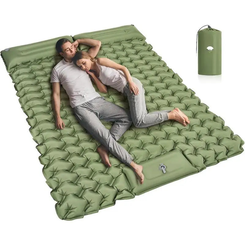 Camping Tent Large Air Mattress 2 Person Inflatable Pump Built In Foot Press Sleeping Air Mat With Pillow
