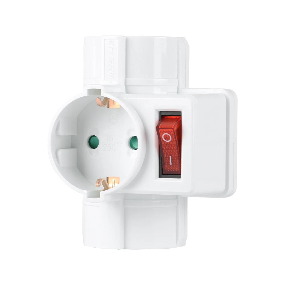 Travel Charging Adapter: 1 to 2/3 Outlet EU Power Converter with Switch, Type C to Schuko Socket, 16A 250V for Home & Travel Use