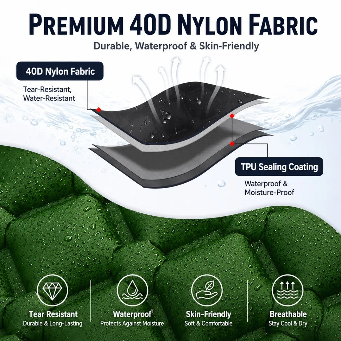 Outdoor Camping Double Inflatable Mattress Built-in Pump Moisture Resistant Comfortable Portable Foldable Travel Air Mattress