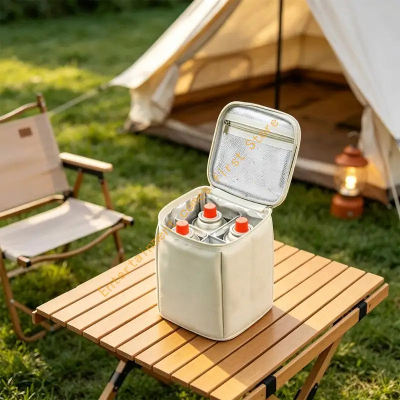 Camp Cooking Gas Canister Storage Case with Handle, Camping Carry Bag for Car Use, Shelf Placement, Lined Interior Form for