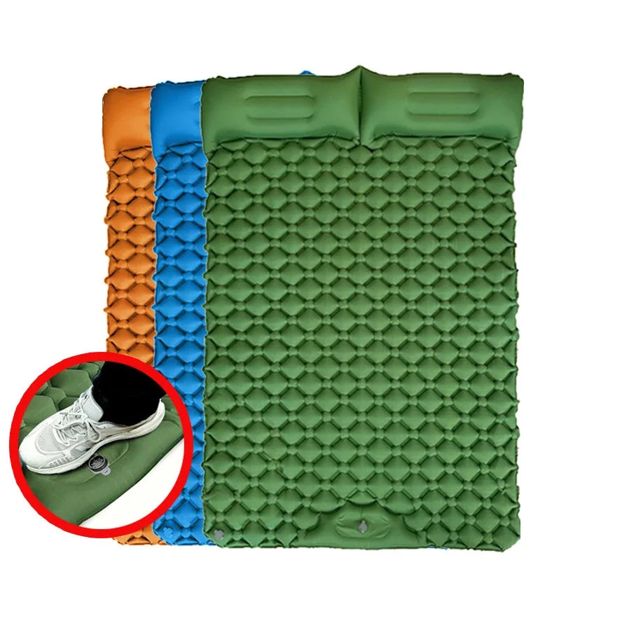 Camping Tent Large Air Mattress 2 Person Inflatable Pump Built In Foot Press Sleeping Air Mat With Pillow