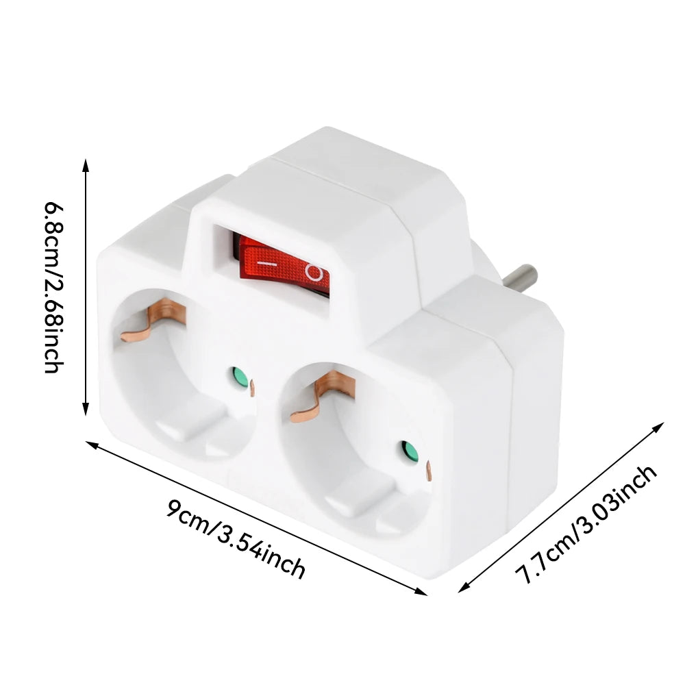 Travel Charging Adapter: 1 to 2/3 Outlet EU Power Converter with Switch, Type C to Schuko Socket, 16A 250V for Home & Travel Use