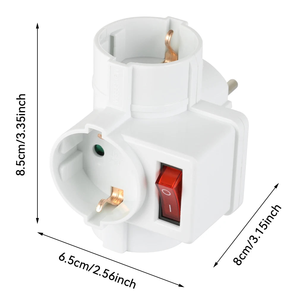 Travel Charging Adapter: 1 to 2/3 Outlet EU Power Converter with Switch, Type C to Schuko Socket, 16A 250V for Home & Travel Use