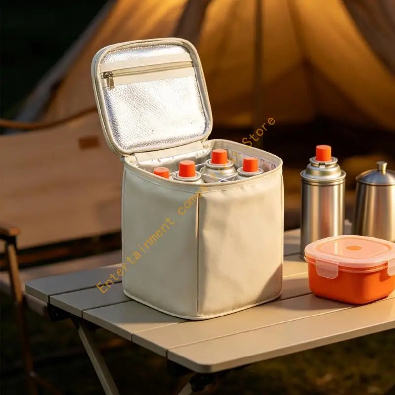 Camp Cooking Gas Canister Storage Case with Handle, Camping Carry Bag for Car Use, Shelf Placement, Lined Interior Form for