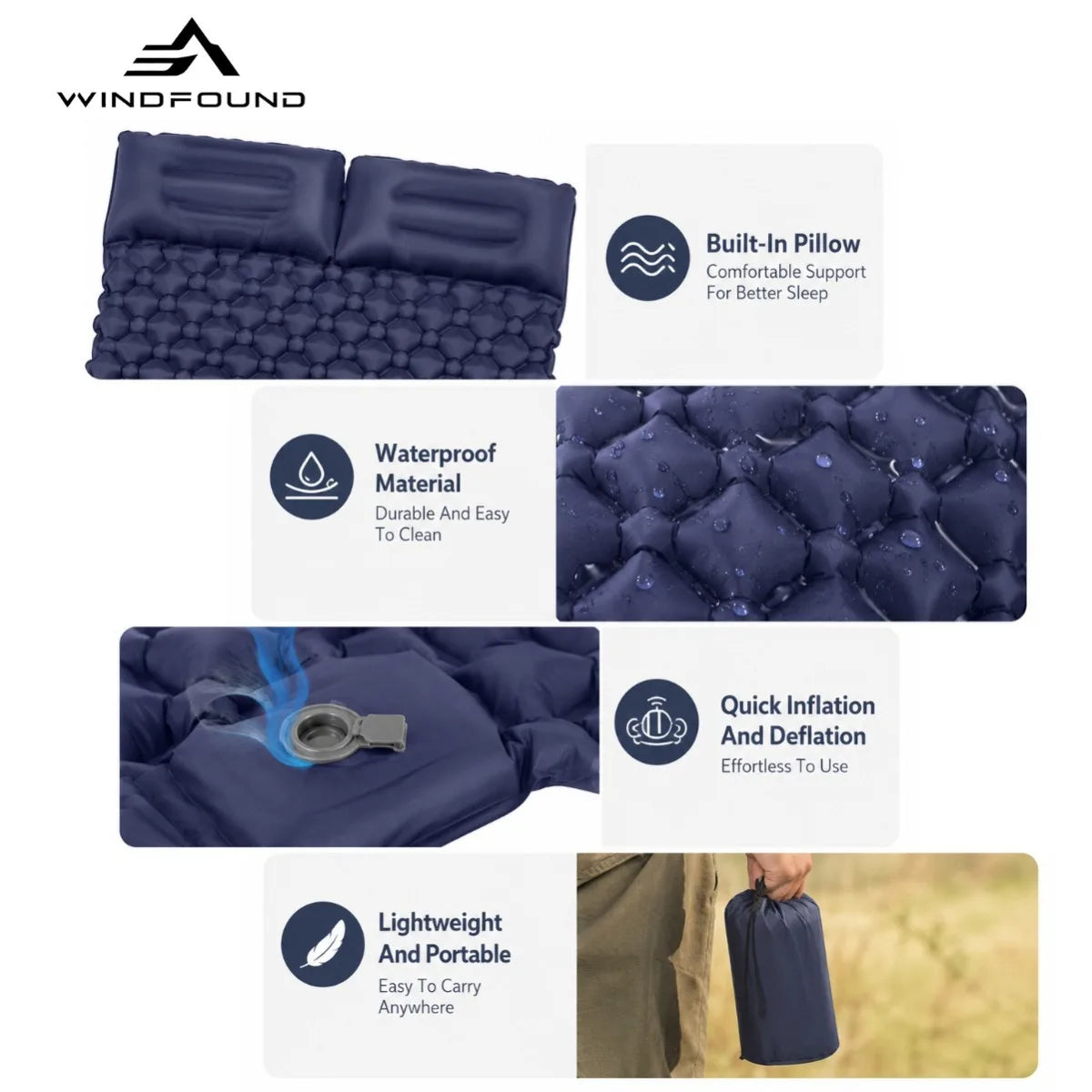Outdoor Camping Double Inflatable Mattress Built-in Pump Moisture Resistant Comfortable Portable Foldable Travel Air Mattress