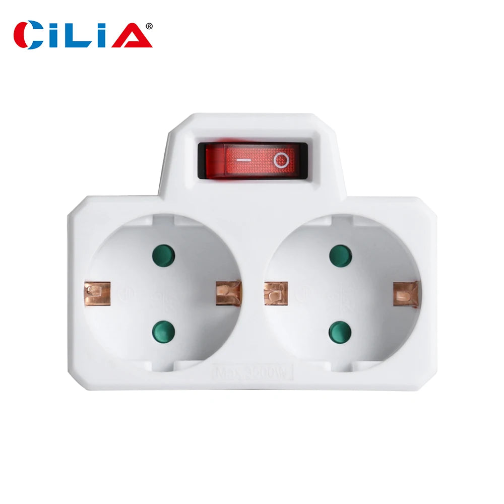 Travel Charging Adapter: 1 to 2/3 Outlet EU Power Converter with Switch, Type C to Schuko Socket, 16A 250V for Home & Travel Use