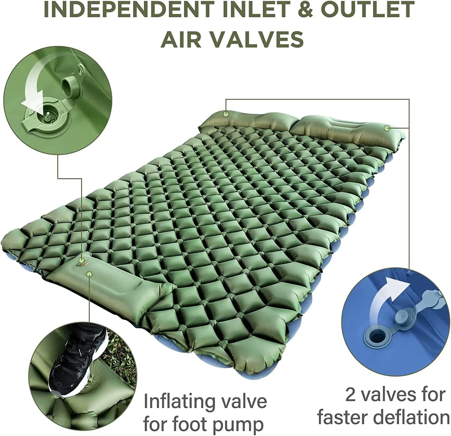 Camping Tent Large Air Mattress 2 Person Inflatable Pump Built In Foot Press Sleeping Air Mat With Pillow