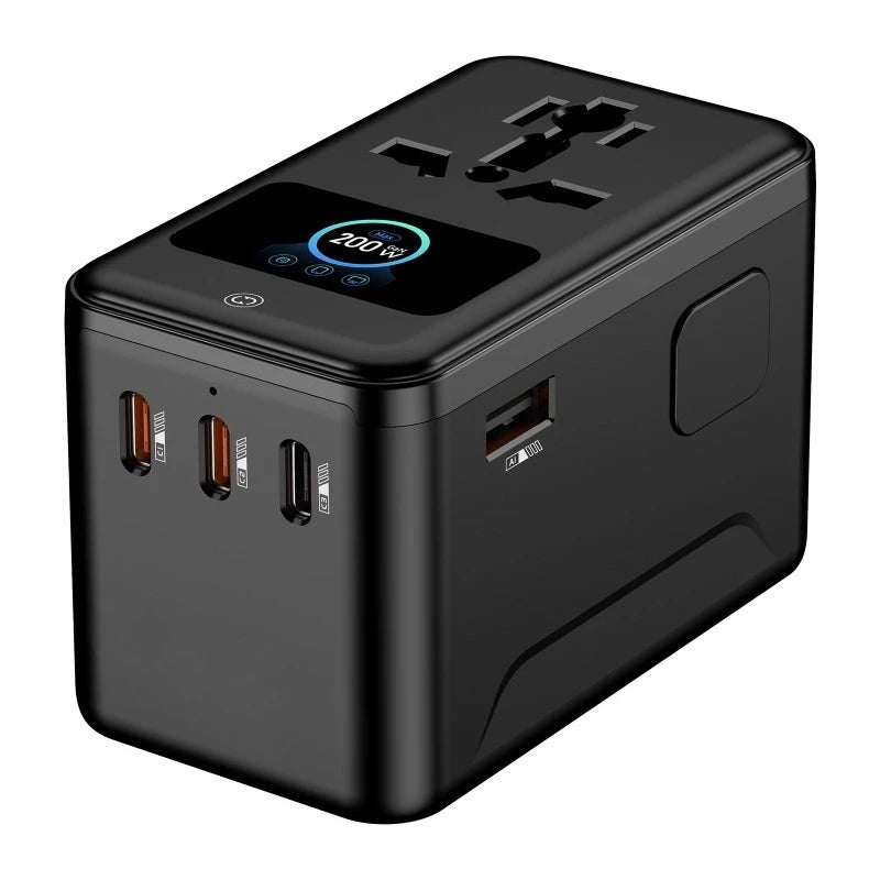 Travel Adapter 200W Digital Display Animation Fast Charging Conversion Socket Universal Plug For Global Travel Trip Use