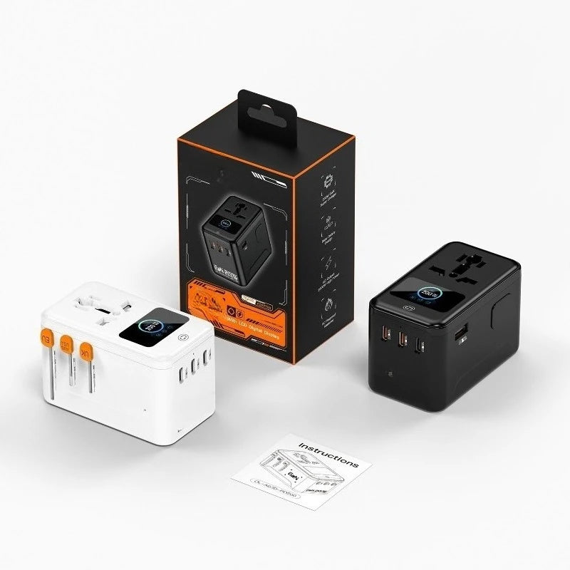 Travel Adapter 200W Digital Display Animation Fast Charging Conversion Socket Universal Plug For Global Travel Trip Use